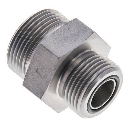 UN 1-7/16''-12 x UN 1-3/16''-12 Zinc plated Steel Double Nipple ORFS 400 Bar - Hydraulic