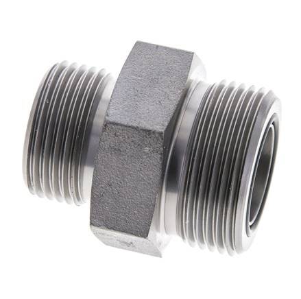 UN 1-7/16''-12 x UN 1-3/16''-12 Zinc plated Steel Double Nipple ORFS 400 Bar - Hydraulic