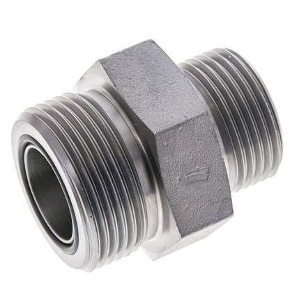 UN 1-7/16''-12 x UN 1-3/16''-12 Zinc plated Steel Double Nipple ORFS 400 Bar - Hydraulic