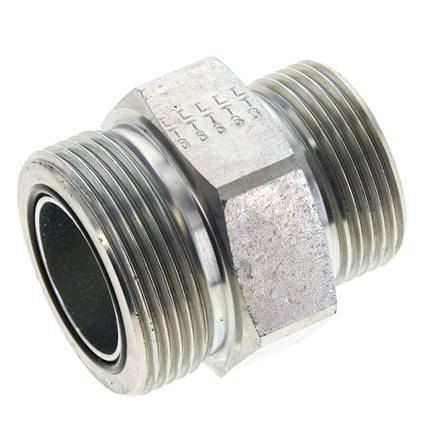UN 1-11/16''-12 x UN 1-7/16''-12 Zinc plated Steel Double Nipple ORFS 250 Bar - Hydraulic