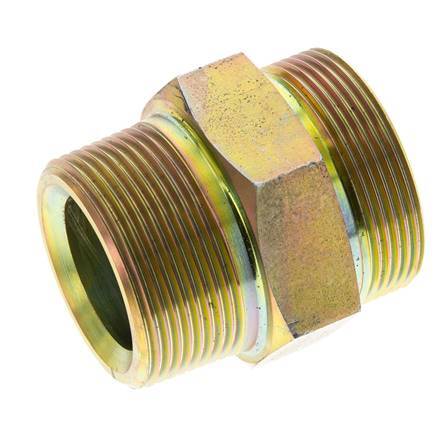 UN 2''-12 x 1 1/2'' NPT Zinc plated Steel Double Nipple ORFS 250 Bar - Hydraulic