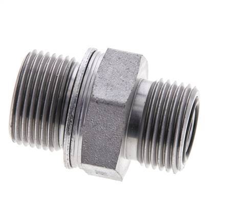 UN 13/16''-16 x M22x1.5 Zinc plated Steel Double Nipple ORFS 630 Bar - Hydraulic