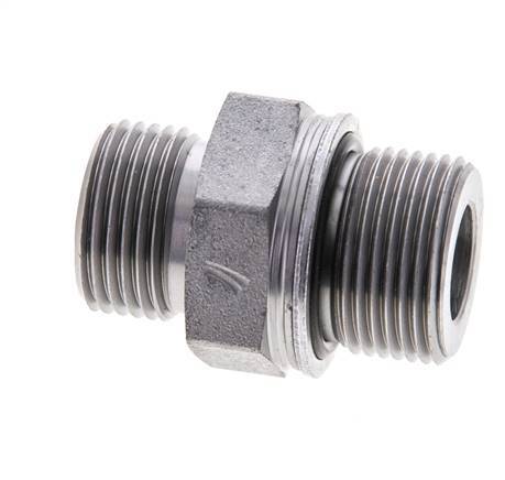 UN 13/16''-16 x M22x1.5 Zinc plated Steel Double Nipple ORFS 630 Bar - Hydraulic
