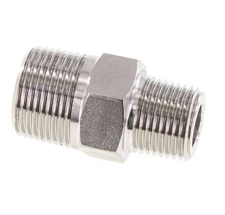Raccord double en acier inoxydable 1/2'' NPT x 3/4'' NPT 170 Bar - Hydraulique