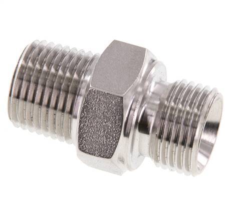 Mamelon double en acier inoxydable 1/2'' NPT x G 1/2'' 40 Bar - Hydraulique