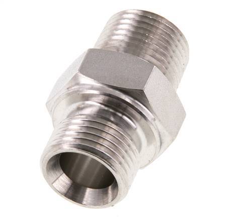 Mamelon double en acier inoxydable 1/2'' NPT x G 1/2'' 40 Bar - Hydraulique