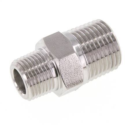 Mamelon double en acier inoxydable 3/8'' NPT x 1/2'' NPT 210 Bar - Hydraulique