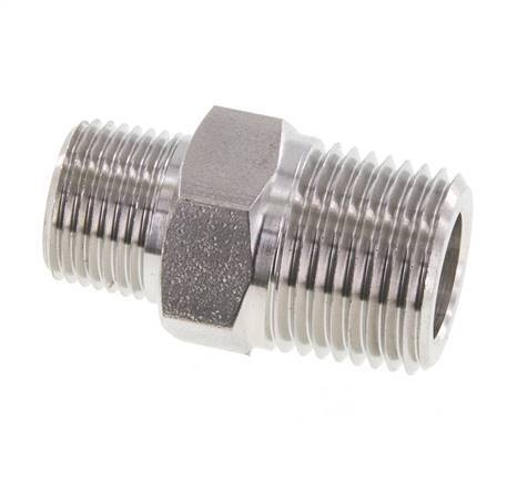 Mamelon double en acier inoxydable 3/8'' NPT x 1/2'' NPT 210 Bar - Hydraulique