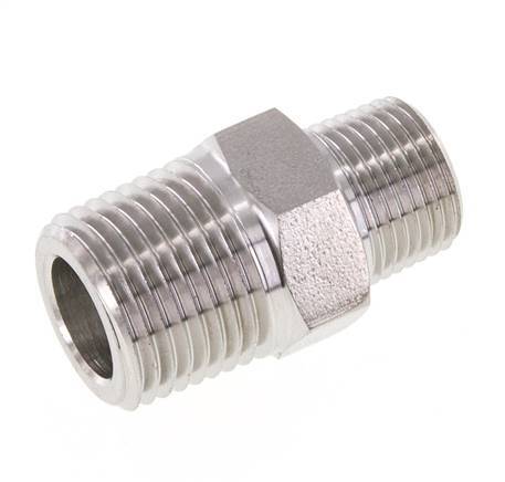 Mamelon double en acier inoxydable 3/8'' NPT x 1/2'' NPT 210 Bar - Hydraulique