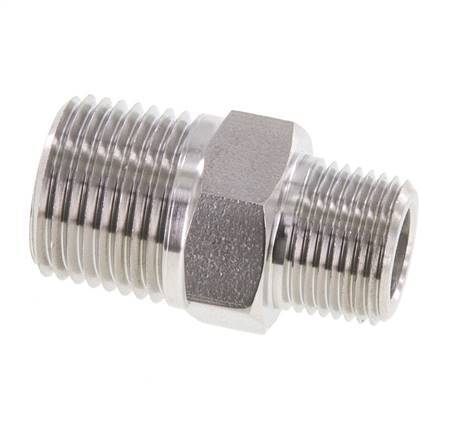 Mamelon double en acier inoxydable 3/8'' NPT x 1/2'' NPT 210 Bar - Hydraulique