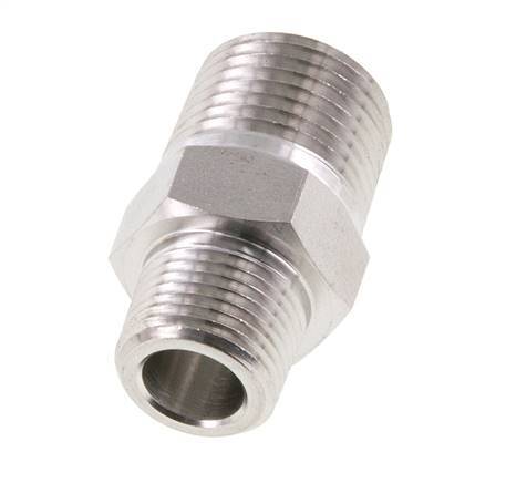 Mamelon double en acier inoxydable 3/8'' NPT x 1/2'' NPT 210 Bar - Hydraulique
