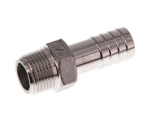 R 3/8'' mâle x 13mm barbillon de tuyau en acier inoxydable 16 Bar