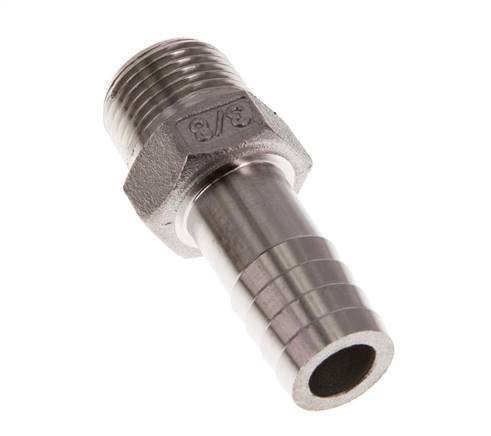 R 3/8'' mâle x 13mm barbillon de tuyau en acier inoxydable 16 Bar