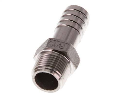 R 3/8'' mâle x 13mm barbillon de tuyau en acier inoxydable 16 Bar