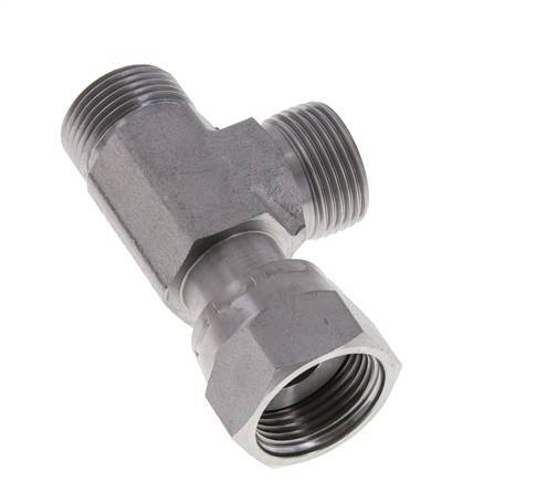 UN 13/16''-16 F/M Zinc plated Steel Tee ORFS with union nut 630 Bar - Hydraulic
