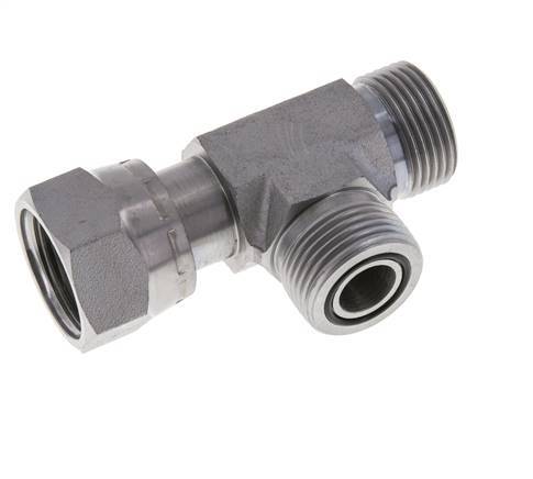 UN 13/16''-16 F/M Zinc plated Steel Tee ORFS with union nut 630 Bar - Hydraulic