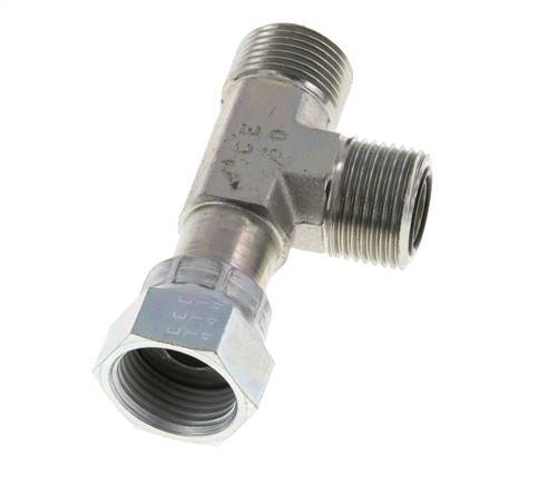 UN 1-3/16''-12 F/M Zinc plated Steel Tee ORFS with union nut 400 Bar - Hydraulic