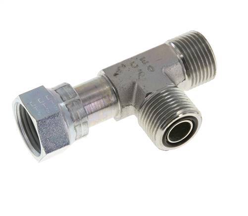 UN 1-3/16''-12 F/M Zinc plated Steel Tee ORFS with union nut 400 Bar - Hydraulic