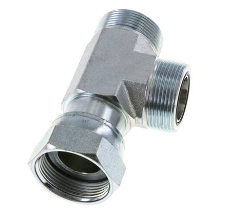 UN 1-11/16''-12 F/M Zinc plated Steel Tee ORFS with union nut 250 Bar - Hydraulic