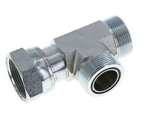 UN 1-11/16''-12 F/M Zinc plated Steel Tee ORFS with union nut 250 Bar - Hydraulic