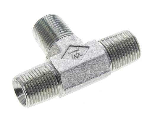 Té en acier zingué 3/8'' NPT mâle 210 Bar - Hydraulique