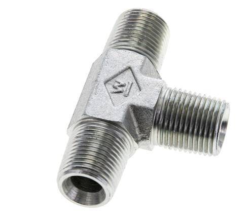 Té en acier zingué 3/8'' NPT mâle 210 Bar - Hydraulique