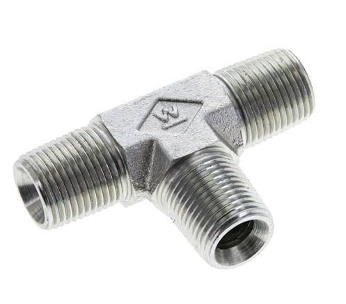 Té en acier zingué 3/8'' NPT mâle 210 Bar - Hydraulique