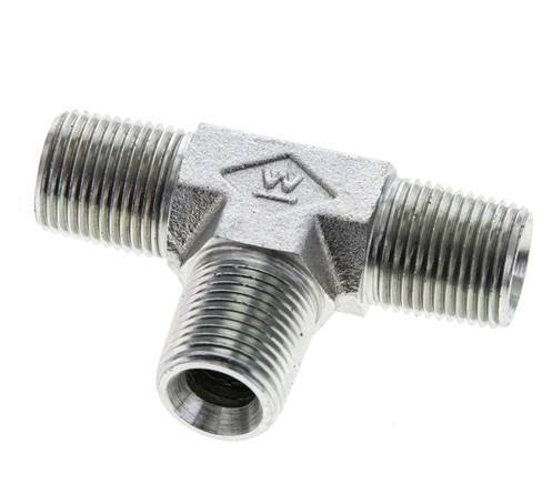 Té en acier zingué 3/8'' NPT mâle 210 Bar - Hydraulique