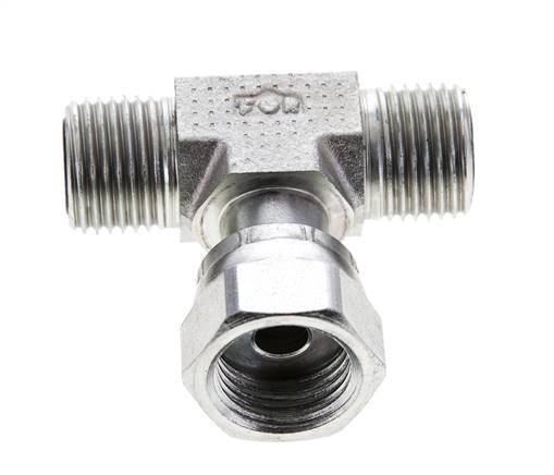 UN 11/16''-16 M/F Zinc plated Steel Tee ORFS with union nut 630 Bar - Hydraulic