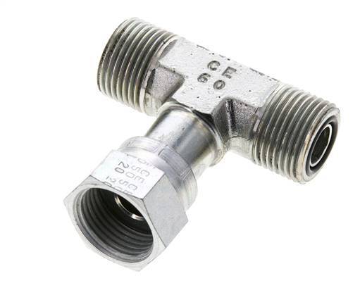 UN 13/16''-16 M/F Zinc plated Steel Tee ORFS with union nut 630 Bar - Hydraulic