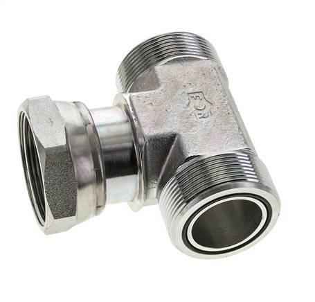 UN 2''-12 M/F Zinc plated Steel Tee ORFS with union nut 250 Bar - Hydraulic