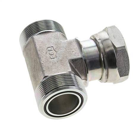 UN 2''-12 M/F Zinc plated Steel Tee ORFS with union nut 250 Bar - Hydraulic