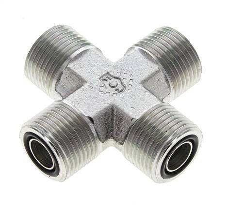 UN 13/16''-16 Male Zinc plated Steel Cross ORFS 630 Bar - Hydraulic