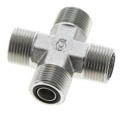 UN 13/16''-16 Male Zinc plated Steel Cross ORFS 630 Bar - Hydraulic