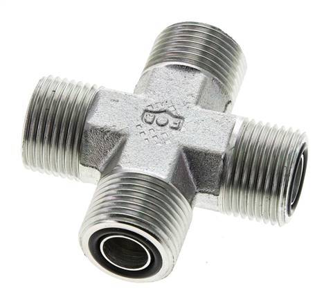 UN 13/16''-16 Male Zinc plated Steel Cross ORFS 630 Bar - Hydraulic