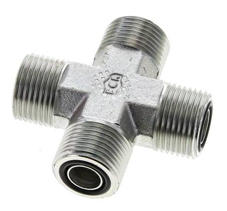 UN 13/16''-16 Male Zinc plated Steel Cross ORFS 630 Bar - Hydraulic