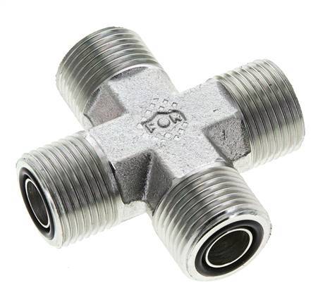 UN 13/16''-16 Male Zinc plated Steel Cross ORFS 630 Bar - Hydraulic