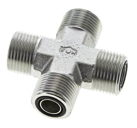 UN 13/16''-16 Male Zinc plated Steel Cross ORFS 630 Bar - Hydraulic