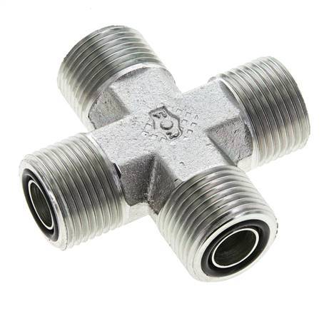 UN 13/16''-16 Male Zinc plated Steel Cross ORFS 630 Bar - Hydraulic