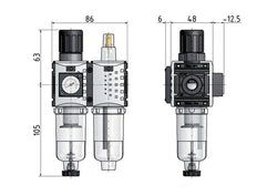 FRL 2-Part G1/4'' 800 l/min 0.5-10.0bar/7-145psi Auto (Closed Without Pressure) Polycarbonate Futura 0