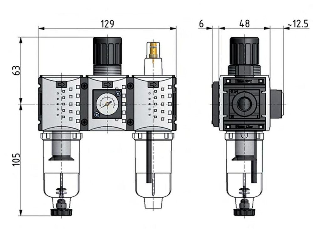 FRL 3 Parties G1/4'' 800l/min 0.2-4.0bar/3-58psi Semi-Auto Polycarbonate Futura 0