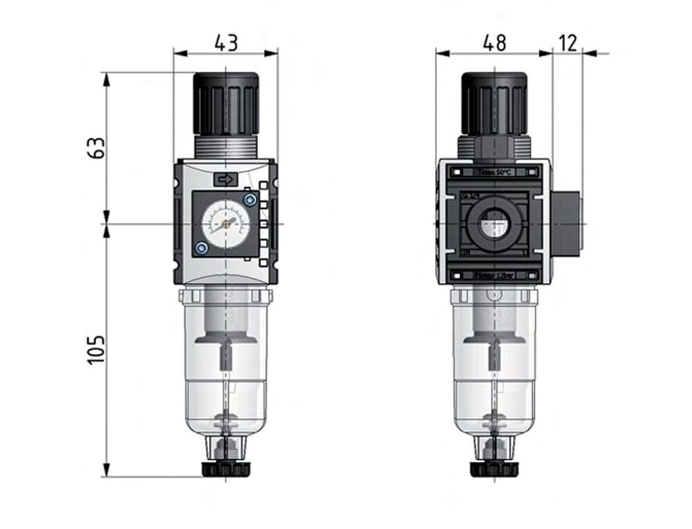 Filter-Regulator G1/4'' 1000 l/min 0.2-4.0bar/3-58psi Auto Metal Futura 0
