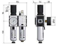 FRL 2-Part G3/8'' 1750 l/min 0.5-8.0bar/7-116psi Semi-Auto Safety Polycarbonate Futura 1