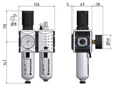 FRL 2-Part G1/2'' 3500 l/min 0.1-2.0bar/1-29psi Semi-Auto Metal Futura 2