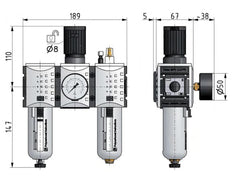 FRL 3-Part G1/2'' 3500 l/min 0.1-2.0bar/1-29psi Auto Polycarbonate Futura 2