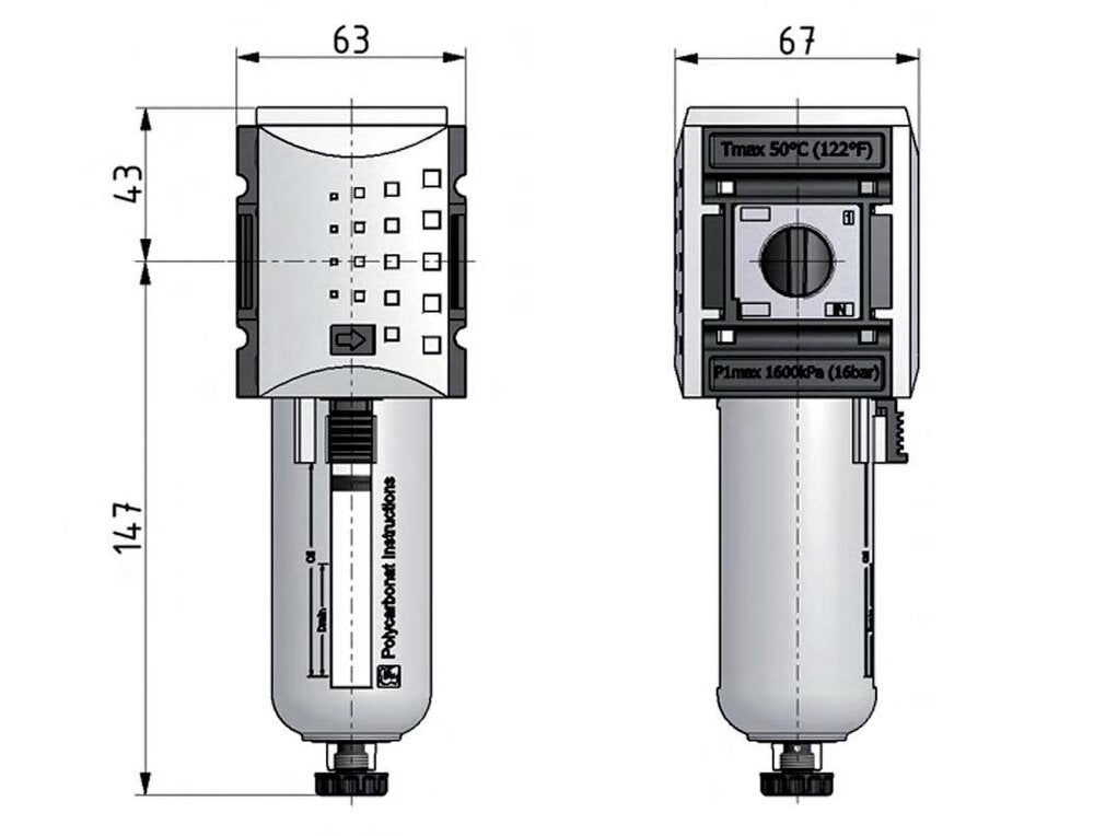 Filter 5microns G3/8'' 3500 l/min Auto Polycarbonate Futura 2