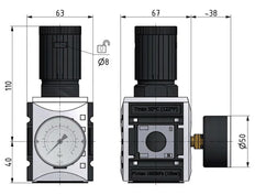 Pressure Regulator G3/8'' 5200 l/min 0.5-8.0bar/7-116psi PA Safety Futura 2