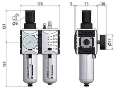 FRL 2-Part G3/4'' 12000 l/min 0.2-4.0bar/3-58psi Auto Polycarbonate Futura 4