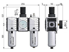 FRL 3-Part G1'' 12000 l/min 0.2-4.0bar/3-58psi Auto Polycarbonate Futura 4