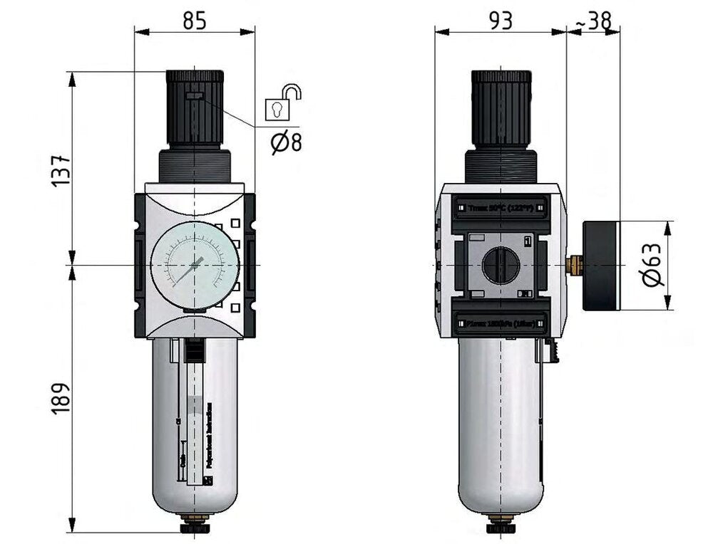 Filtre-régulateur G3/4'' 13000l/min 0.5-16.0bar/7-232psi Futura 4